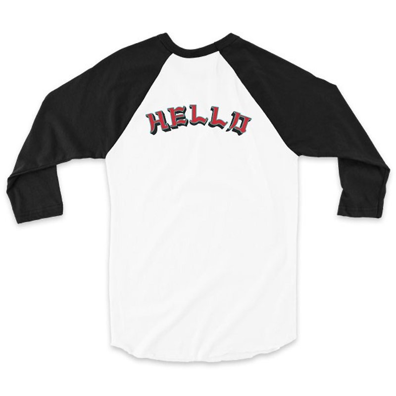 Small Tengu Mask - White / Black - T-shirt Sleeve baseball - Men's T-Shirts & Tops - Cotton & Hemp White