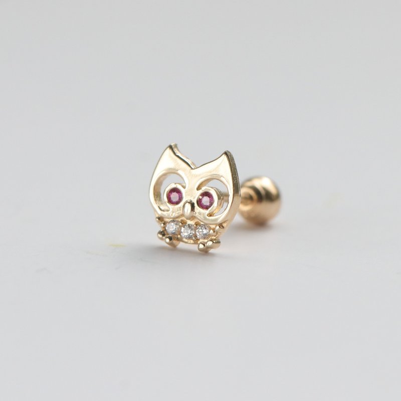 14K cute owl bead earrings (single) ear bone and ear socket will not fade - Earrings & Clip-ons - Precious Metals Gold