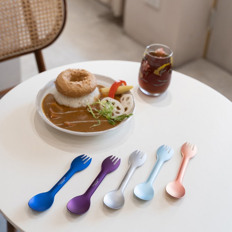 Pure titanium crystal minimalist fork spoon - Cutlery & Flatware - Other Metals Multicolor