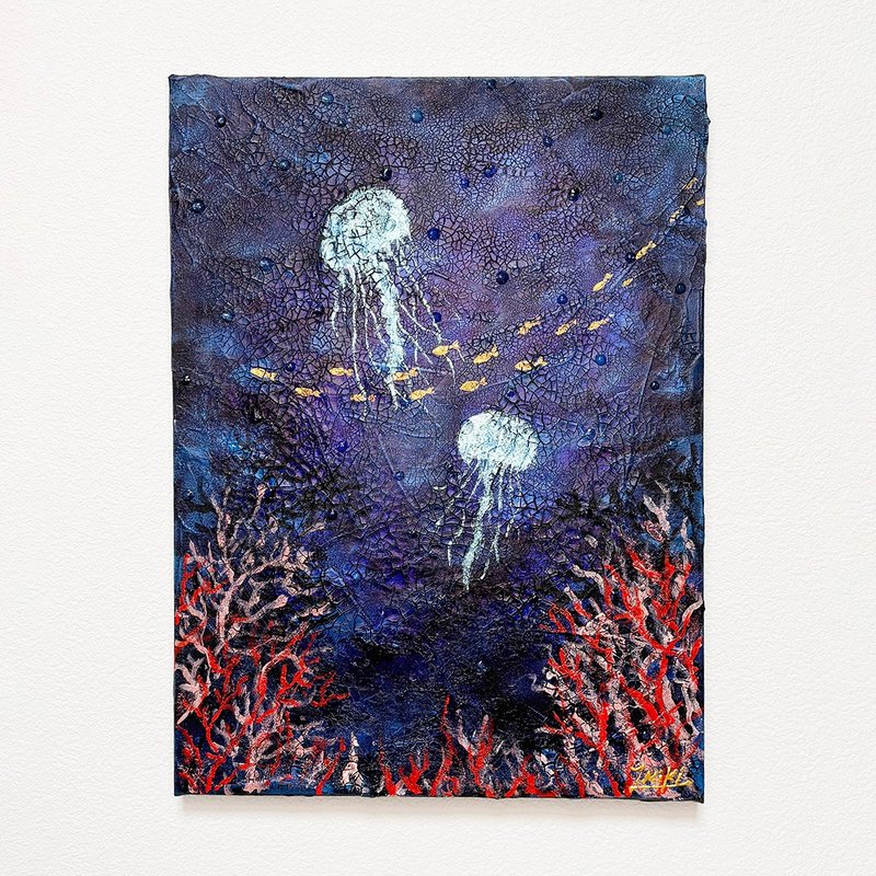 原画 オリジナル 絵画 アクリル画 海の遊び33.3×24.2cm - 海報/掛畫/掛布 - 其他材質 藍色