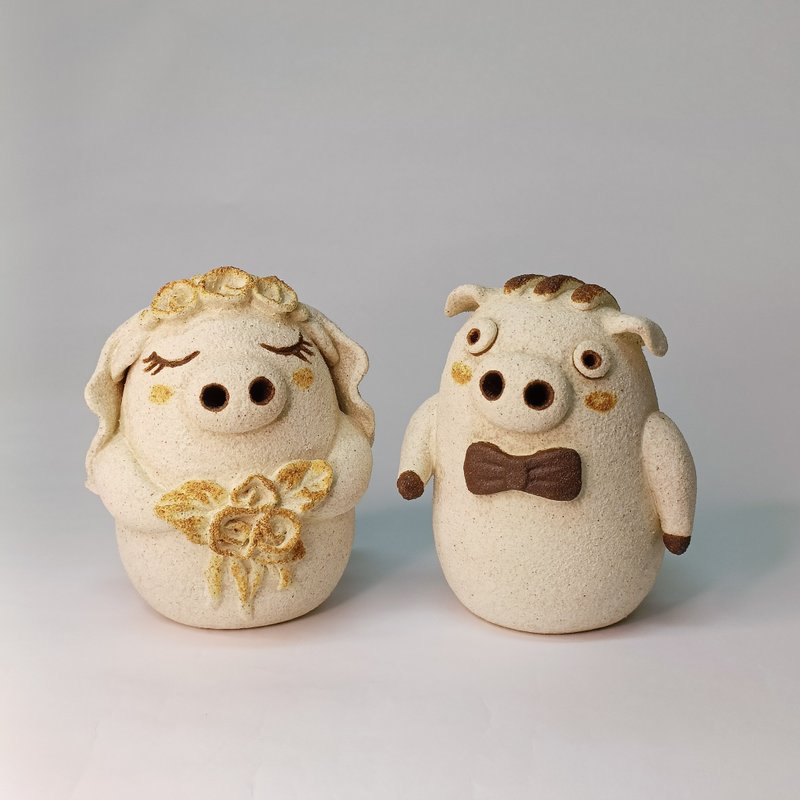 甜蜜豬(一對)/陶藝品/原創 - 擺飾/家飾品 - 陶 