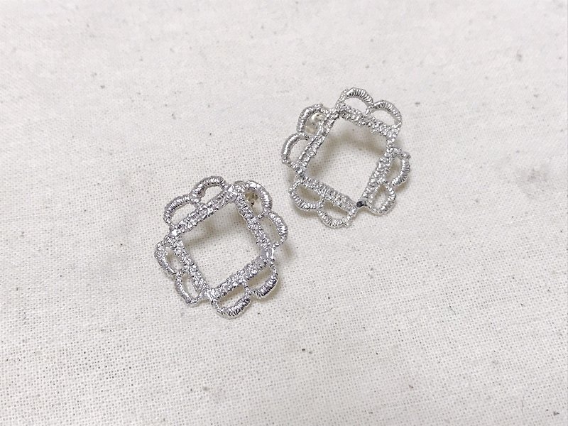 big square pierced earrings / Big Square Earrings - Earrings & Clip-ons - Other Metals Silver