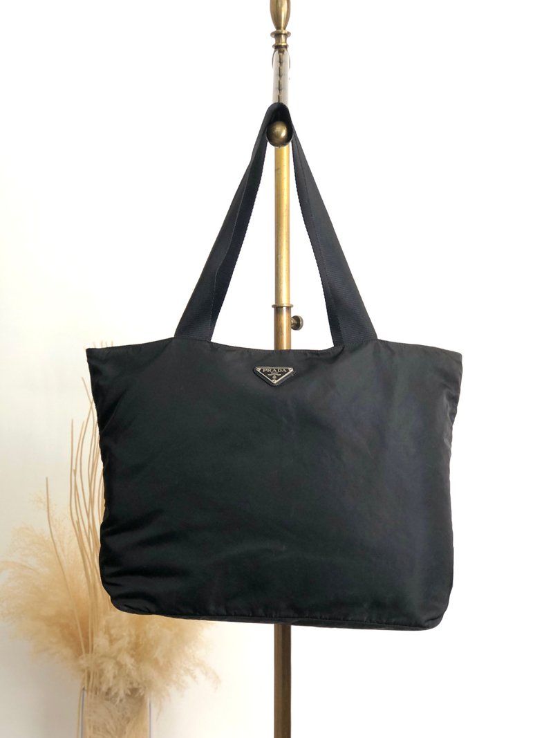 【 日本直送　名牌中古包 】PRADA プラダ トートバッグ ブラック トライアングルロゴ ナイロン vintage ヴィンテージ オールド s4fket - 手提包/手提袋 - 真皮 咖啡色