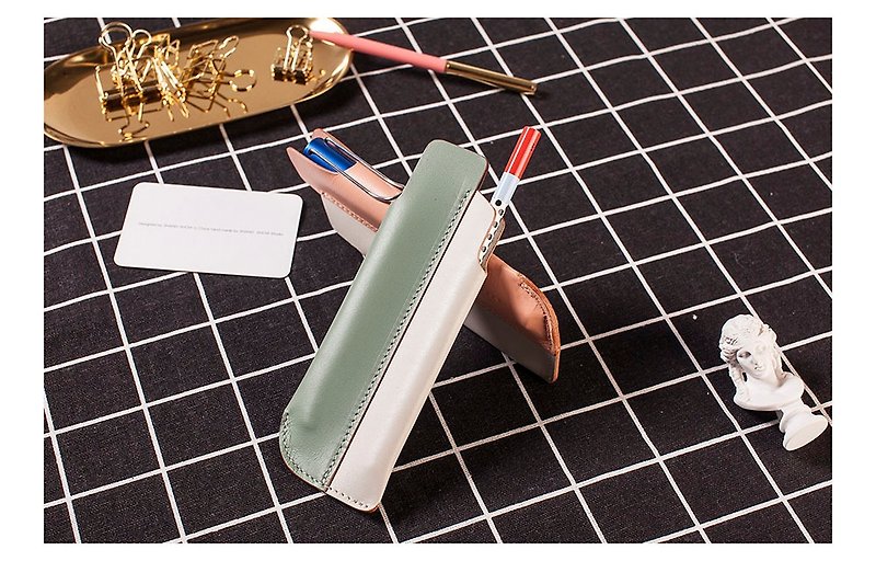 Simple and sober leather pen case - Pencil Cases - Genuine Leather Pink