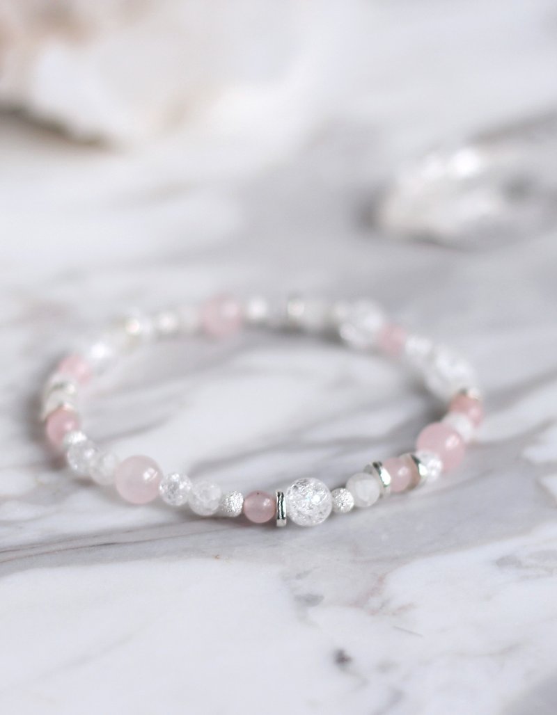 Upgrade White Moonstone + Pink Crystal. Special Design / Natural ore bracelet warm and soft good karma attracts beautiful love delicate exquisite translucent 925 sterling silver bracelet - Bracelets - Gemstone 