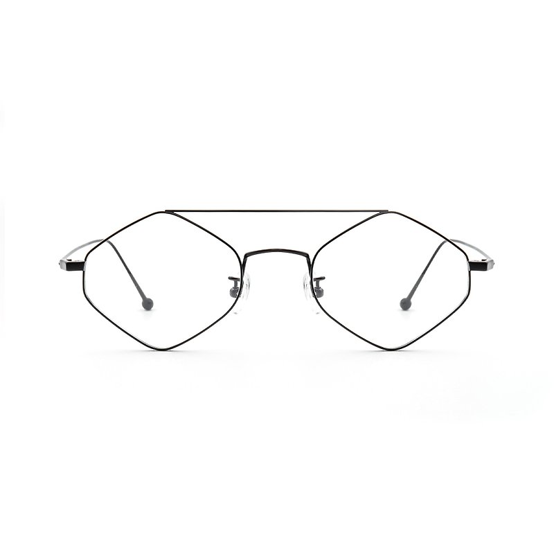 Titanium Wire-Rimmed Edgy Rhombus Aviator Eyeglasses in Black - กรอบแว่นตา - โลหะ สีดำ