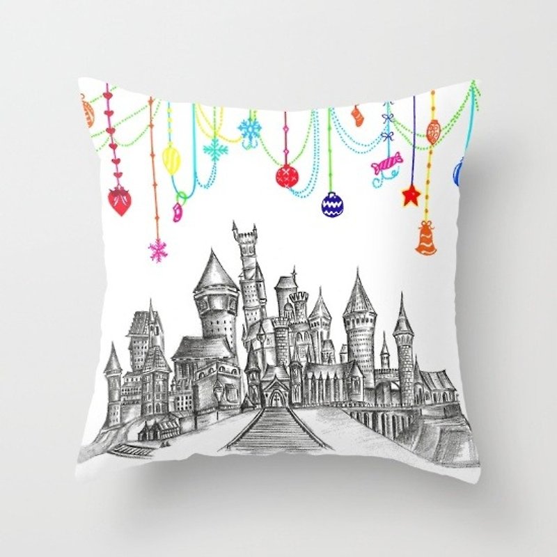 Travel with Pencil Series Fun Chi Castle Hand-painted Pillow - Warm and Comfortable - หมอน - หนังแท้ 