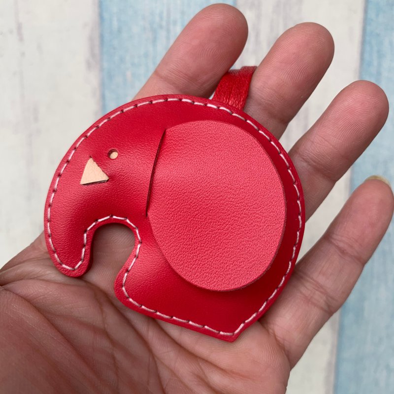 Little Healing Red Cute Elephant Hand-stitched Leather Pendant Small Size - Keychains - Genuine Leather Red