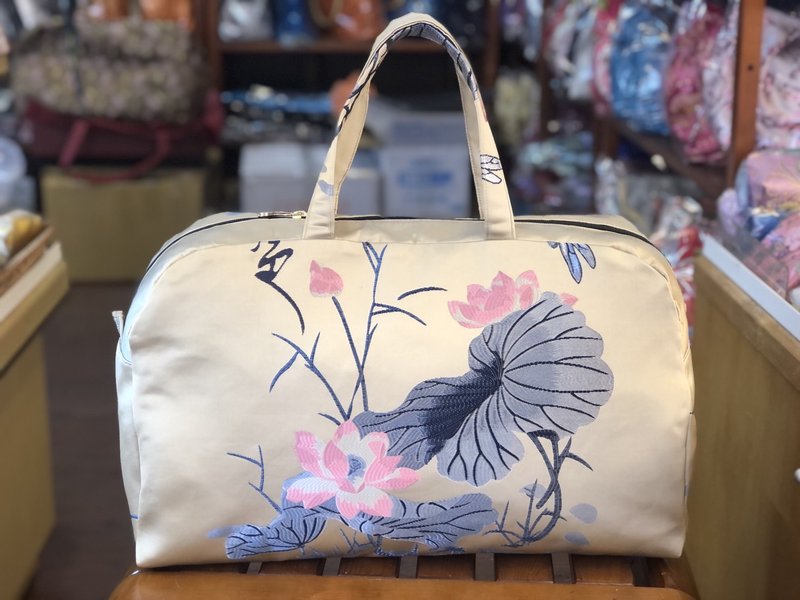 客制荷塘月色輕旅行袋行李袋超大波士頓包 - 手提包/手提袋 - 絲．絹 多色