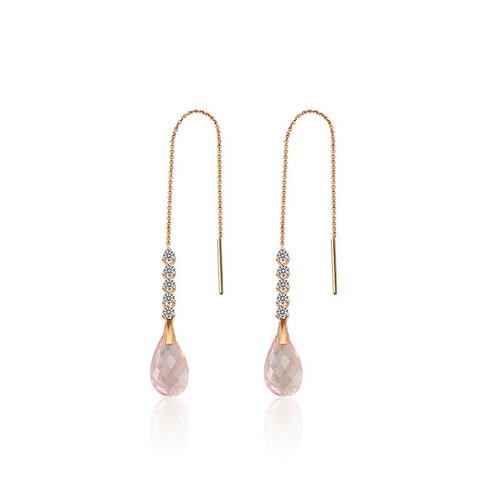 Genevieve Collection 18k粉紅石英耳鍊鑽石耳環