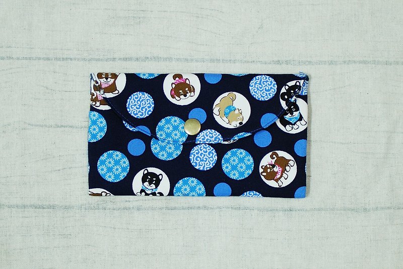 Play cloth hand made. Circle Shiba Inu (dark blue) red envelope pocket book storage pouch - Wallets - Cotton & Hemp Blue