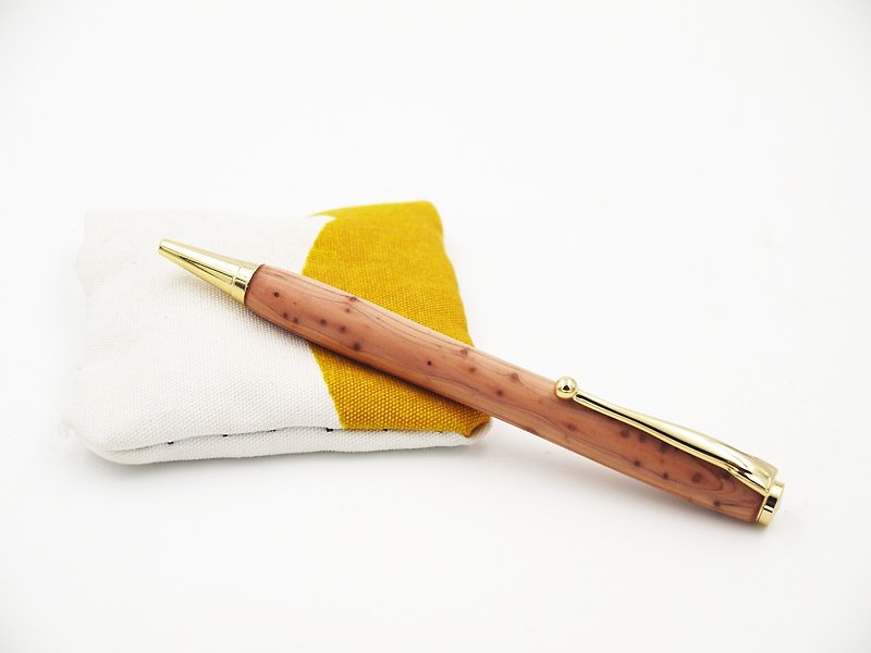 Real cypress wooden hand-made pen vegetable tanned leather writing pad with laser lettering wooden pen wood pen - Ballpoint & Gel Pens - Wood Red