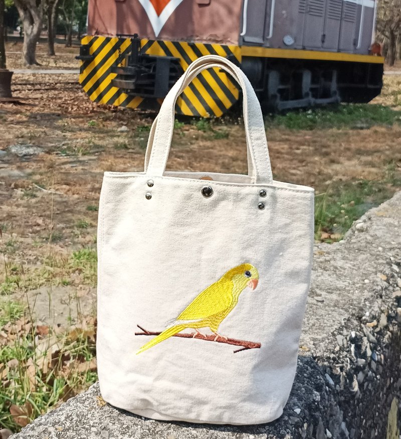 和尚鸚鵡   刺繡 小提袋  胚布袋 手提袋 - 手提包/手提袋 - 棉．麻 
