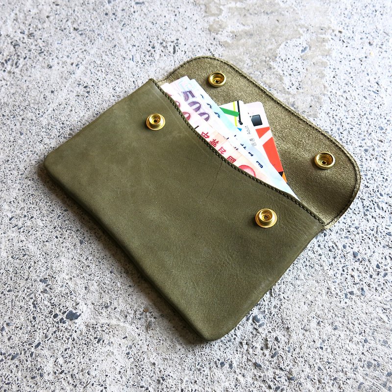 茶綠單釦包、茶綠雙釦包 裝護照、存摺或隨身小物【LBT Pro】 - 化妝袋/收納袋 - 真皮 綠色