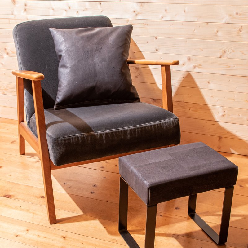 軟木皮革腳凳與抱枕套 (黑色) - 椅子/沙發 - 環保材質 黑色