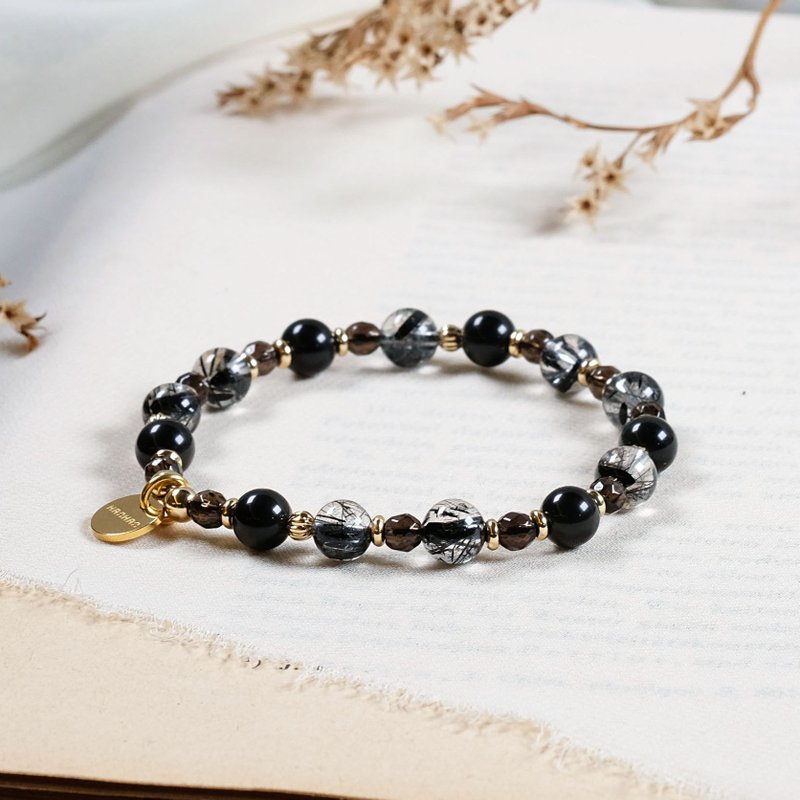 Citrine Obsidian Black Crystal Bracelet Natural Mineral Crystal - สร้อยข้อมือ - เครื่องเพชรพลอย สีดำ