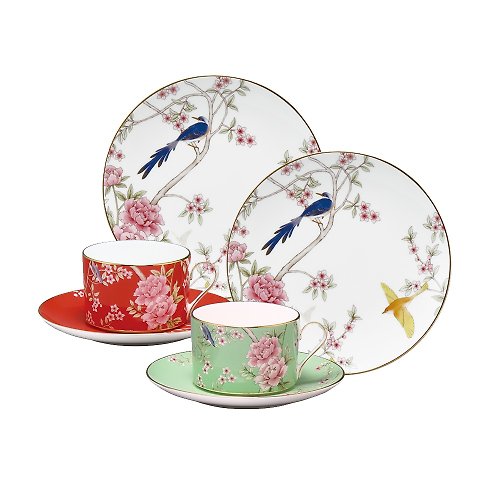 居禮名店 日本NARUMI 女王花園骨瓷雙人茶杯點心盤組