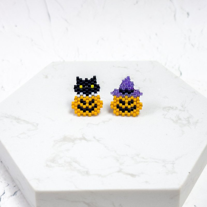 Halloween Cat Pumpkin Earrings - ต่างหู - พลาสติก หลากหลายสี