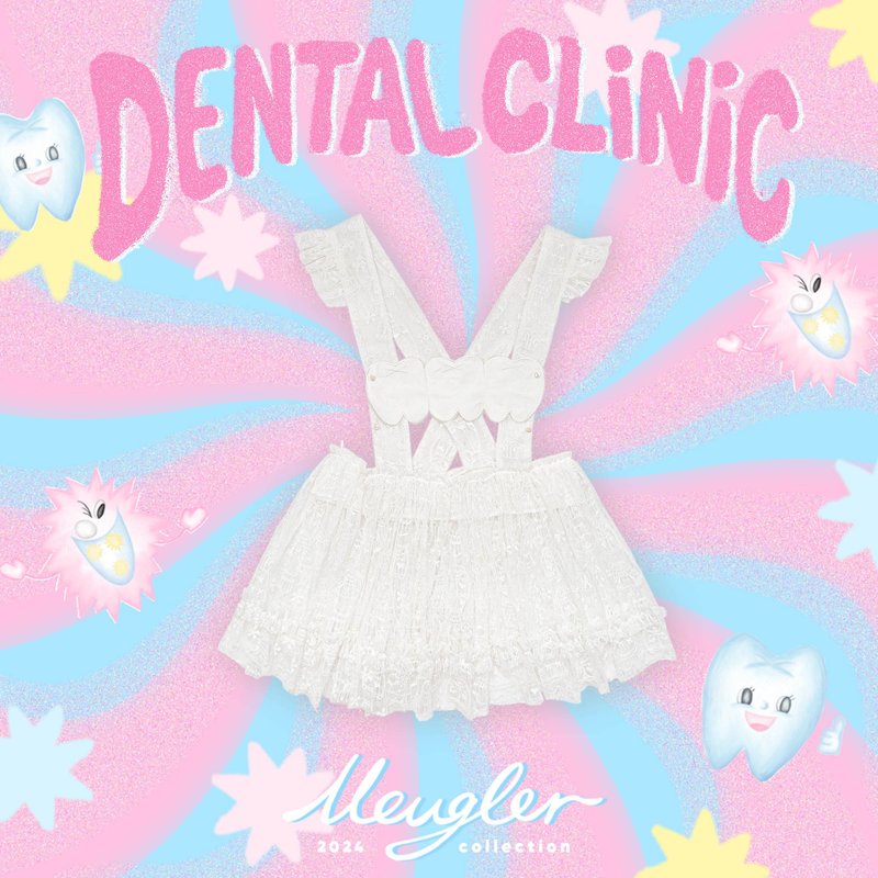 Meugler Niu Chou Island Niu Chou Dental Teeth Embroidery Mesh Lace Semi-permeable Air Layered Apron - เสื้อผู้หญิง - ไฟเบอร์อื่นๆ ขาว