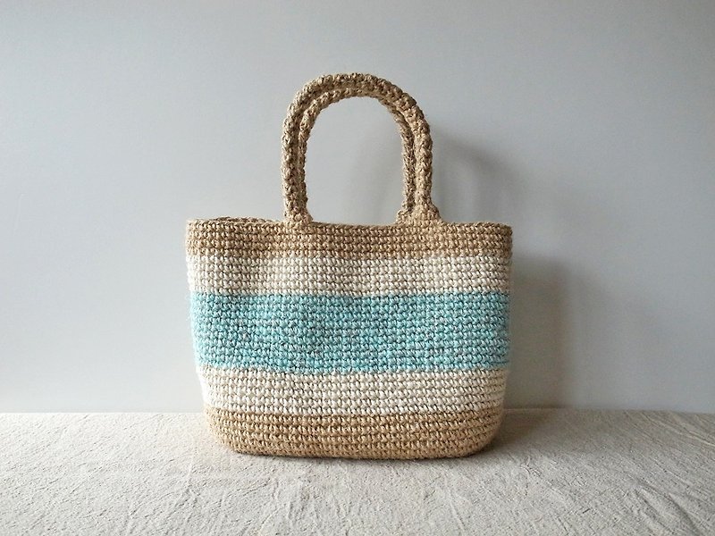 Twine Bag Turquoise & White - Handbags & Totes - Cotton & Hemp Blue