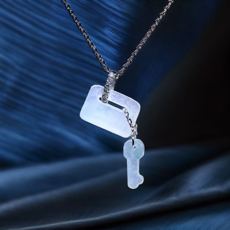 [The Love of a Lifetime] Ice Jade Key Lock Pendant 18K Gold Diamond ...