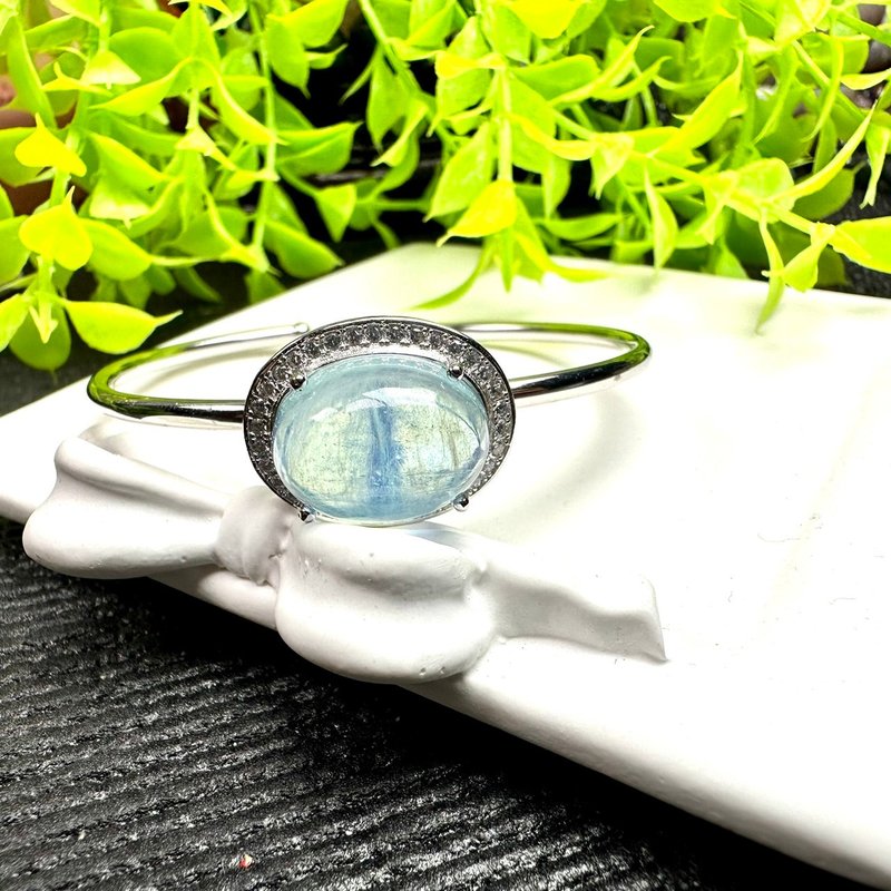【莫名奇妙雜貨店】精品 海藍寶 典雅S925銀戒指 手環 - 手鍊/手環 - 純銀 藍色