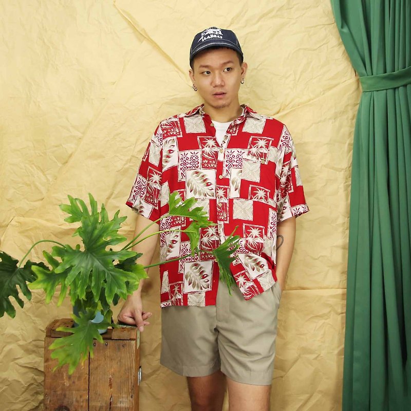 Tsubasa.Y Ancient House A07 Blush Blood Hawaiian Shirt, Flower Shirt Print Summer Top - เสื้อเชิ้ตผู้ชาย - ผ้าฝ้าย/ผ้าลินิน 