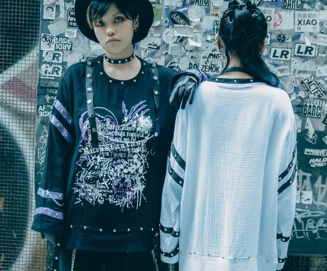 Yabi Visual kei punk chaos template studded strap Bondage long