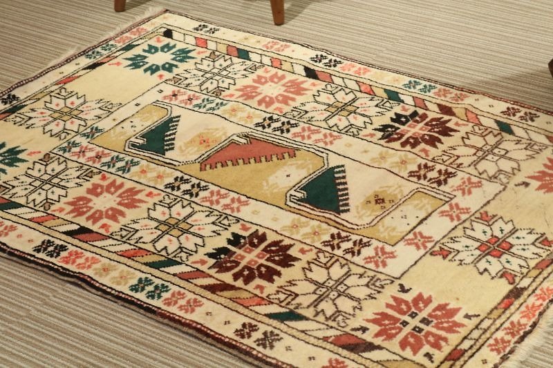 Handmade plant dyeing wool & cashmere carpet rug traditional design Turkey ✳︎ 手織り トルコ絨毯 キリム - 毛布・かけ布団 - その他の素材 カーキ