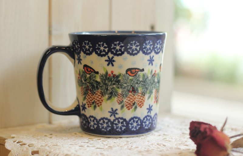 Handmade Polish Handmade Art Nouveau Handcrafted Mug / Christmas / Blue Lace / Gift / KALICH / UNIKAT / ANNAK / 500ML - Items for Display - Pottery 