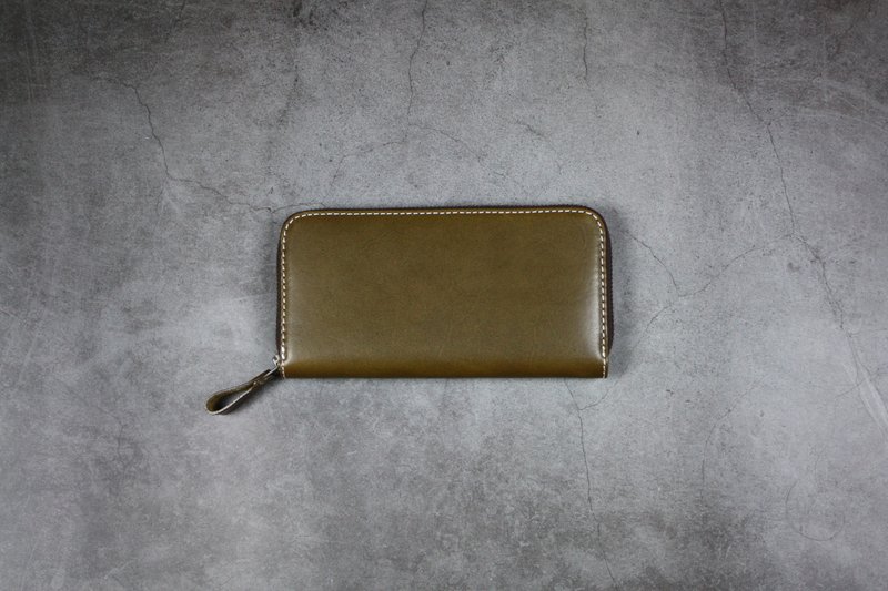 Top-quality vegetable tanned cowhide long clip army green - Wallets - Genuine Leather Green