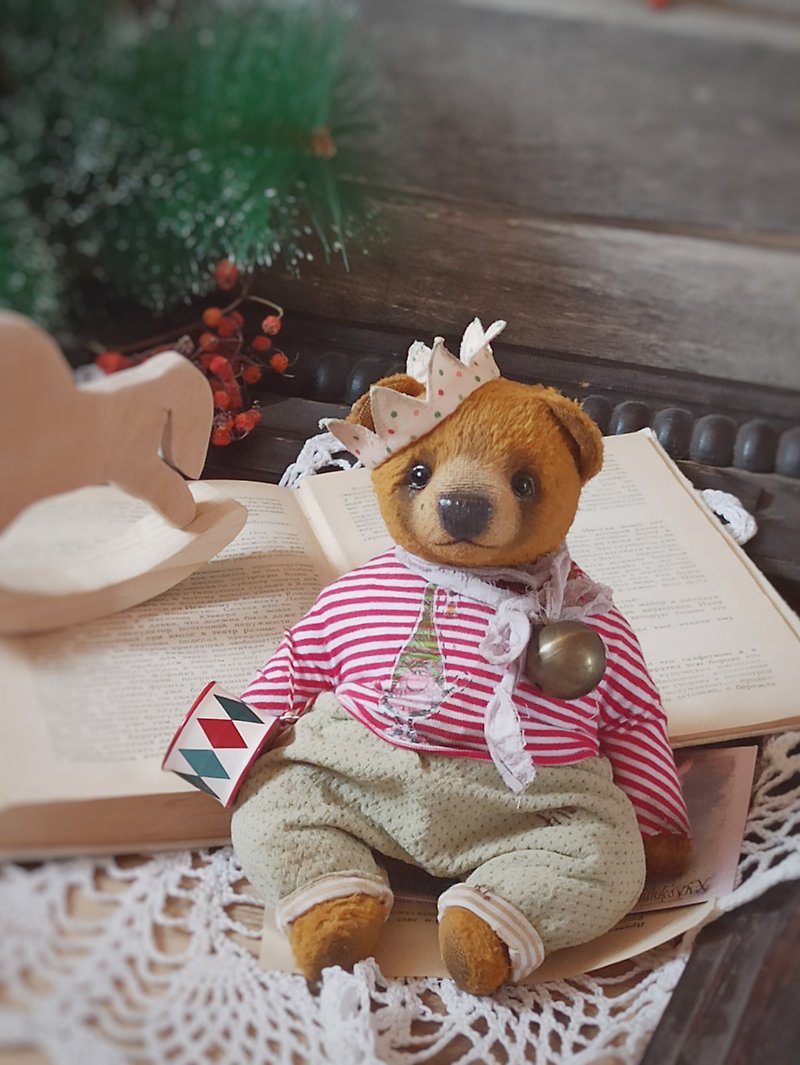 Baby teddy bear primitive Rufus.Little Teddy bear ooak - ตุ๊กตา - ผ้าฝ้าย/ผ้าลินิน สีนำ้ตาล