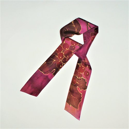 Enya Burgundy silk scarf Skinny silk scarf Small silk scarf for neck hand painted