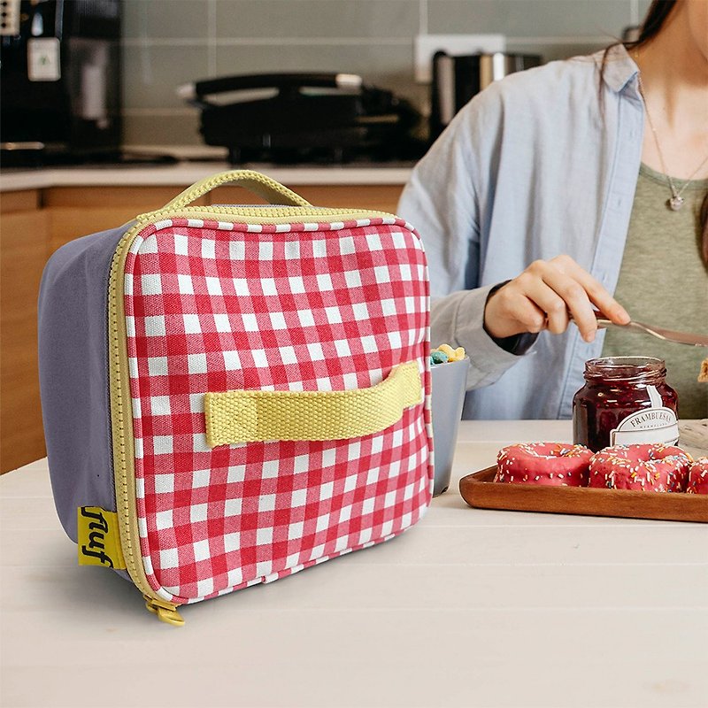 Generous lunch bag [classic red plaid]-Canadian Fluf organic cotton - กระเป๋าถือ - ผ้าฝ้าย/ผ้าลินิน สีแดง