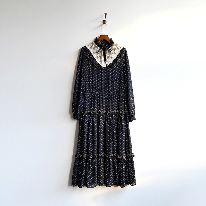 [Egg Plant Vintage] Starry Night God Lace Umbrella Shape Vintage Dress - One Piece Dresses - Other Man-Made Fibers Black