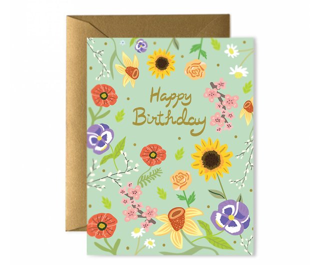 春の花の誕生日グリーティングカード ショップ Lalita Art Design カード はがき Pinkoi