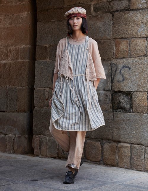 フランスのヴィンテージストライプの草木染めエプロン - ショップ