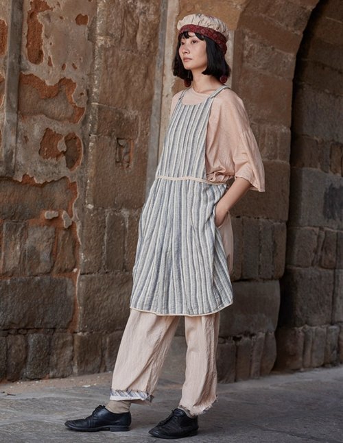 フランスのヴィンテージストライプの草木染めエプロン - ショップ