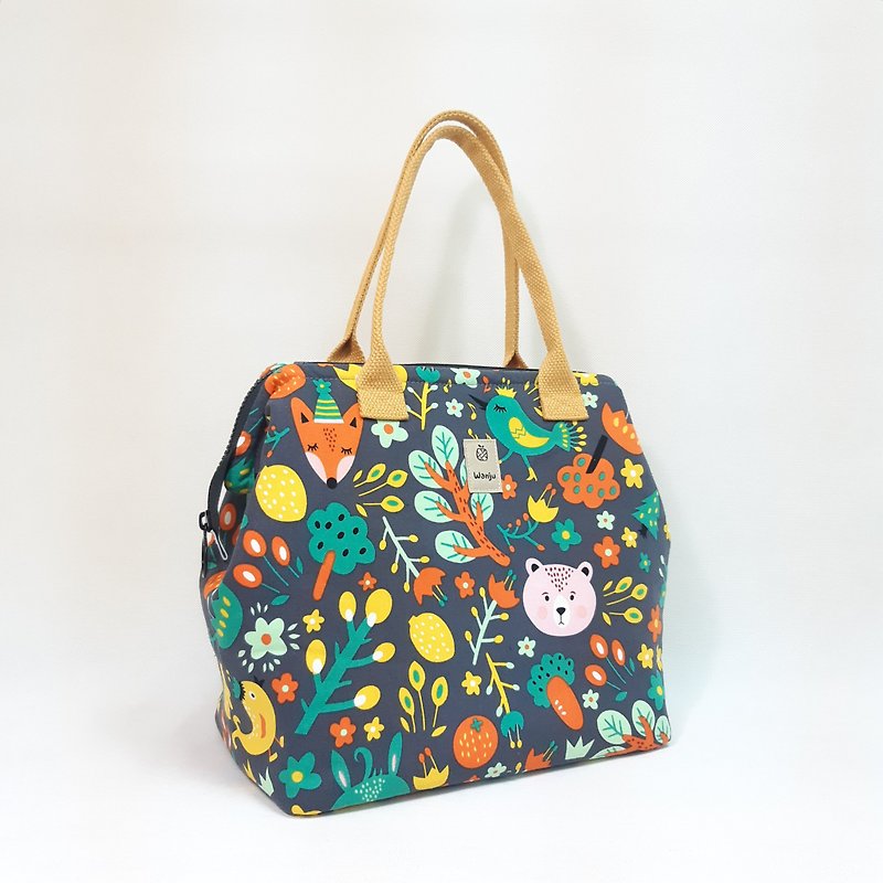 Insulated Lunch Bag 25x15cm / Doctor’s Gold Tote Bag / Fox Forest - Handbags & Totes - Cotton & Hemp Orange