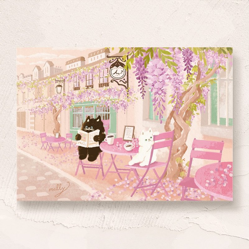 postcard-巴黎紫藤咖啡 - 卡片/明信片 - 紙 粉紅色