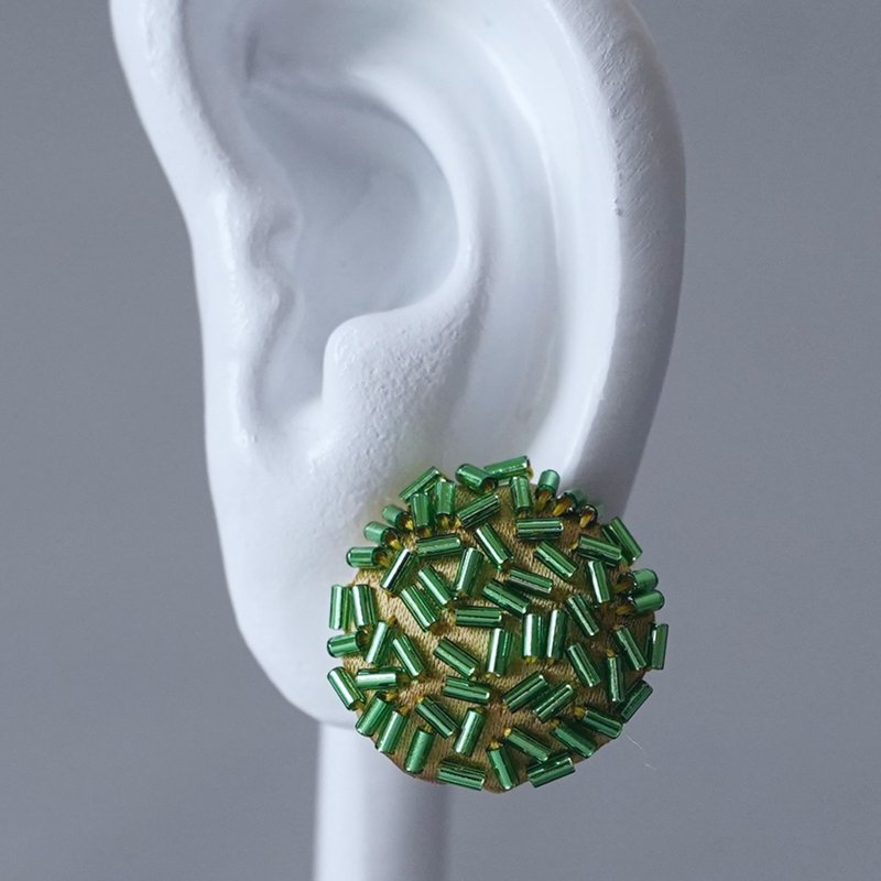 耳夾 散落 2 圓形 竹珠 綠色 黃色 無鎳耳夾 大尺寸 獨一無二 珠飾 - 耳環/耳夾 - 玻璃 綠色