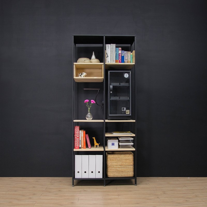 Creesor-Shido 40 Industrial Wind Combination Cabinet Bookcase Display Cabinet - ชั้นวางหนังสือ - โลหะ สีดำ