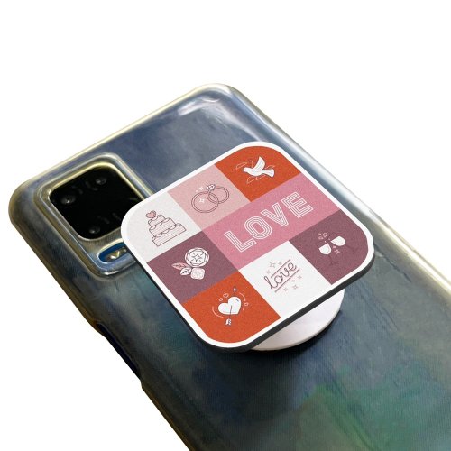 PRINT+SHAPE 婚禮正方形氣囊手機架 粉色LOVE款 客製化禮物 手機座 手機支架