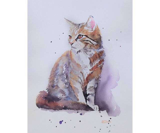 原画 【枝垂桜と猫】 桜 猫 cat 春 水彩画 F6 絵画 Chie Miyama