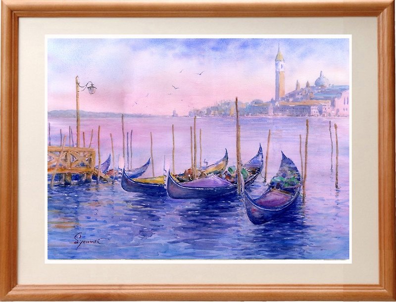 Watercolor painted in the sunset Venice - โปสเตอร์ - กระดาษ สึชมพู