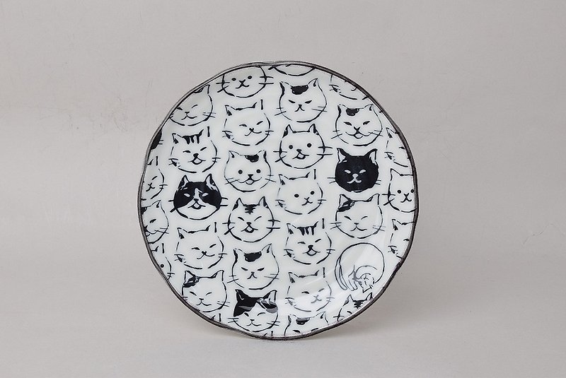 [Japanese SHINA CASA] Japanese ink cat pattern -16.5cm small disc / small platter / cake plate - จานเล็ก - เครื่องลายคราม สีดำ