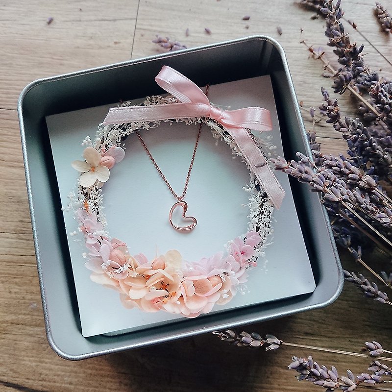 [Safe Shipping] Limited │Rose Rose Gold Heart Necklace Dry Wreath Gift Box Sterling Silver Jewelry