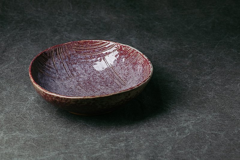 【Bolai Pottery】Fan Tuo combed large bowl - จานและถาด - ดินเผา 
