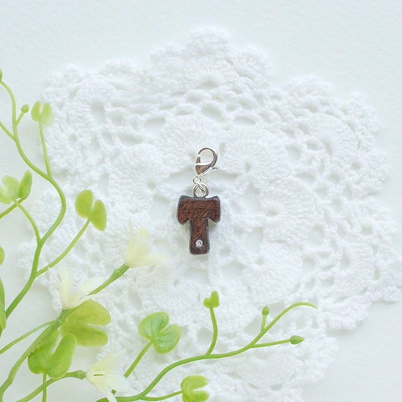 Letter wooden charm - T - Charms - Wood Brown