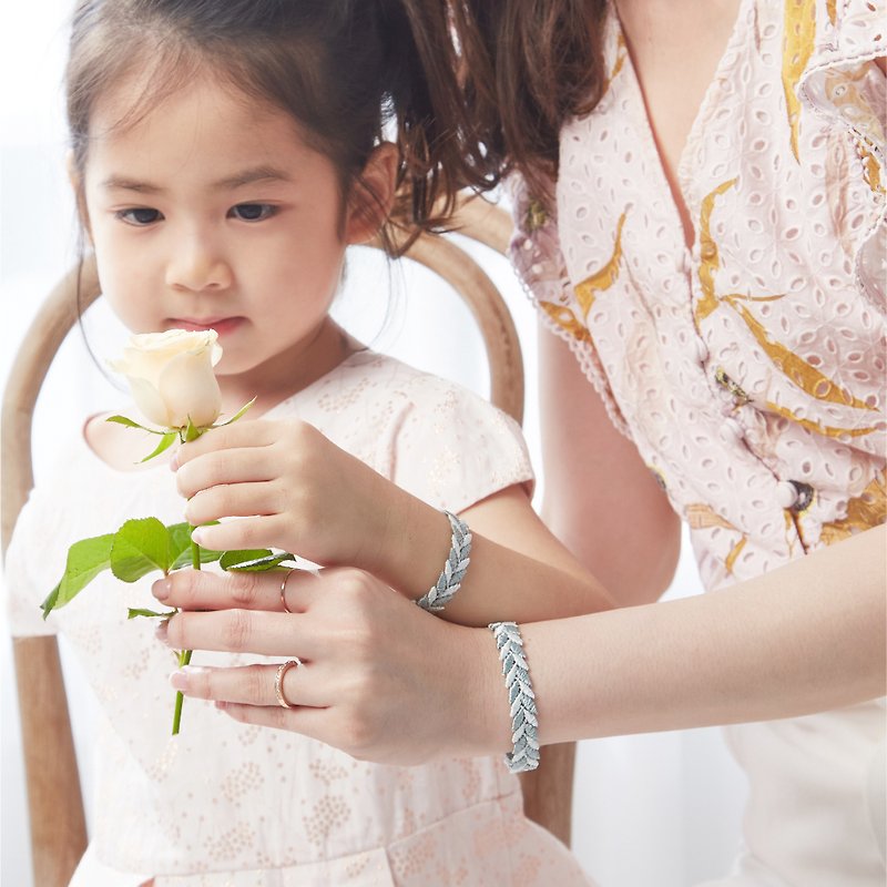 [Gift] Leaf Lace Czech Crystal Sterling Silver Bracelet/Bracelet - Morandi Green + Ivory White (Parent-Child